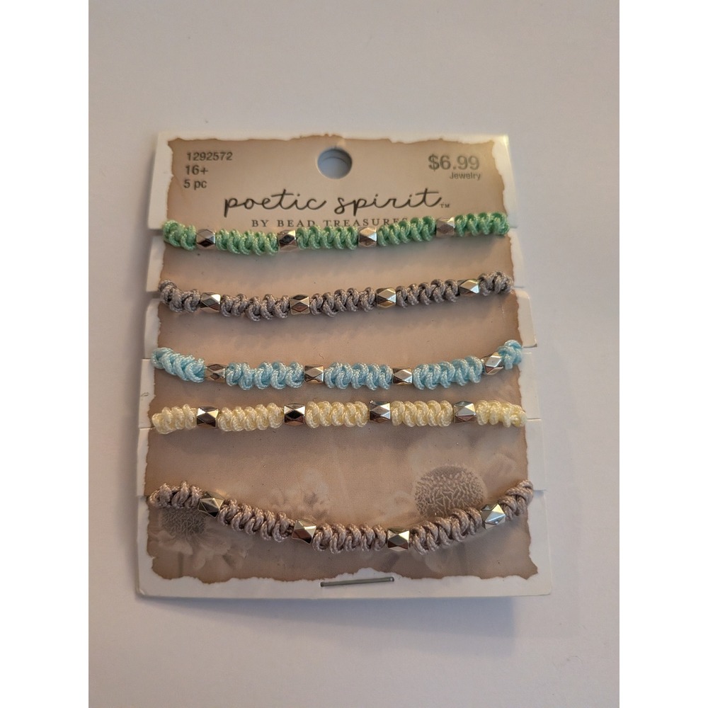 Poetic Spirit by Bead Treasures 5 Piece Twisted Cord Bracelet Set Pastel Silver